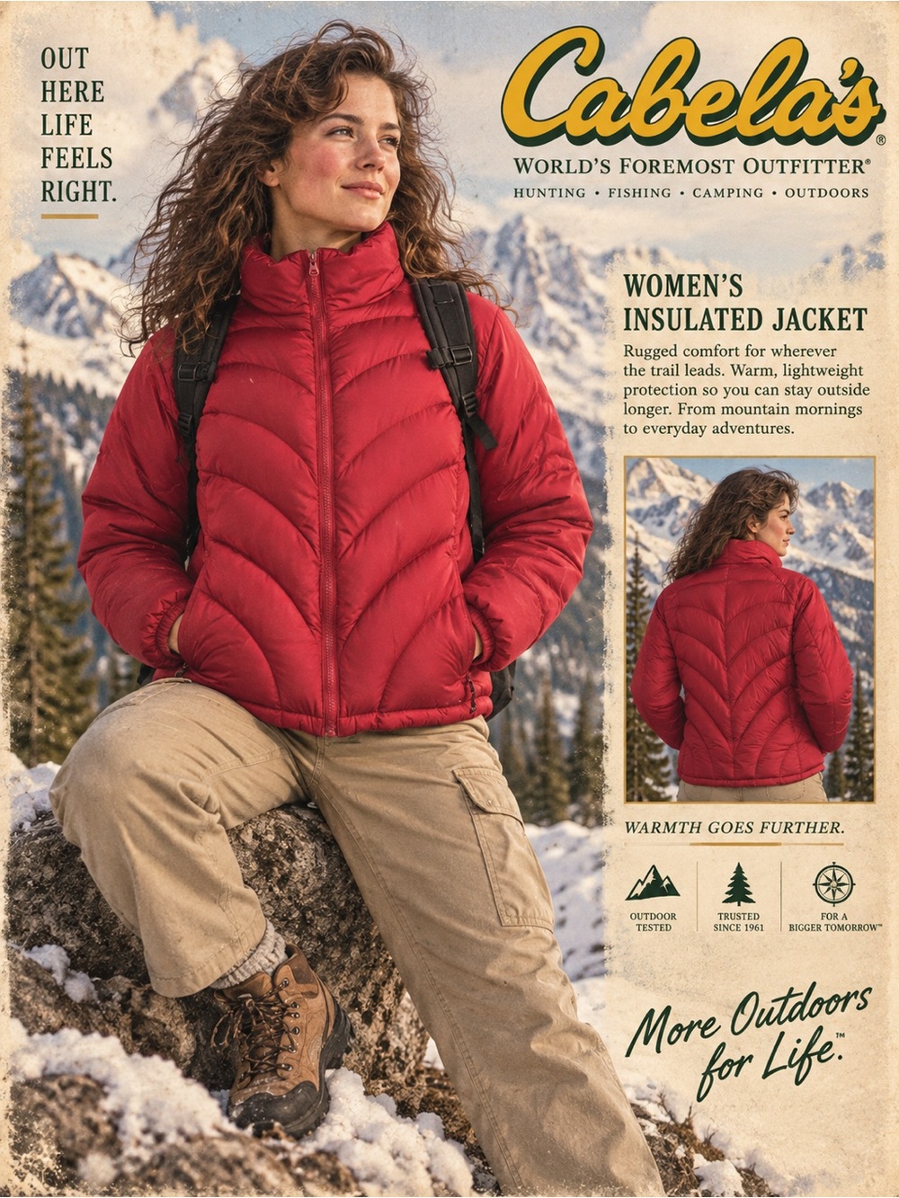 Vintage Cabela’s Goose Down Puffer Jacket Red 550 Fill 90’s y2k Gorpcore M/L